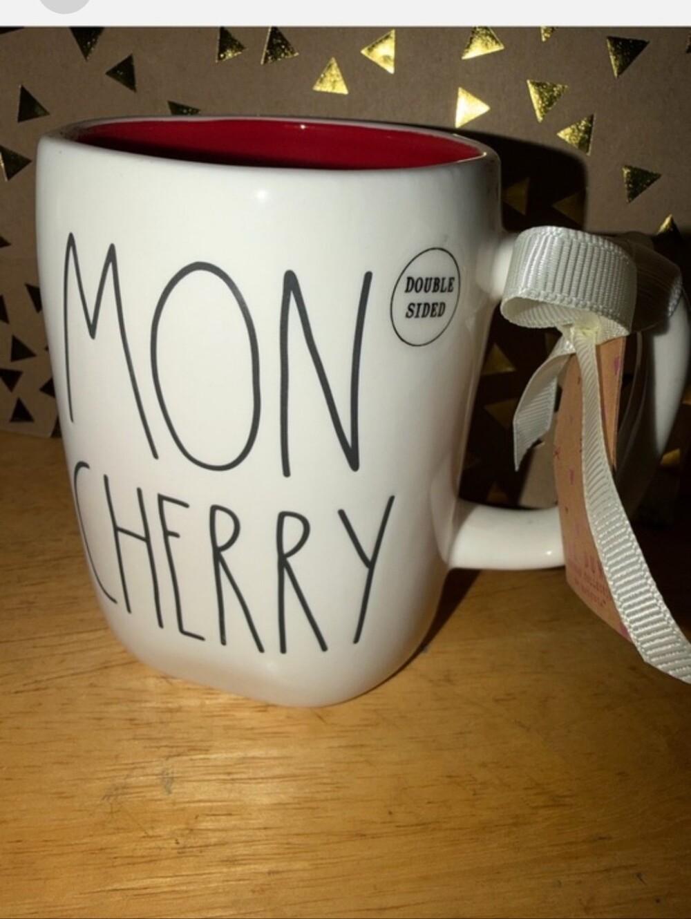 Rae Dunn White Mug with Red Interior - MON CHERRY